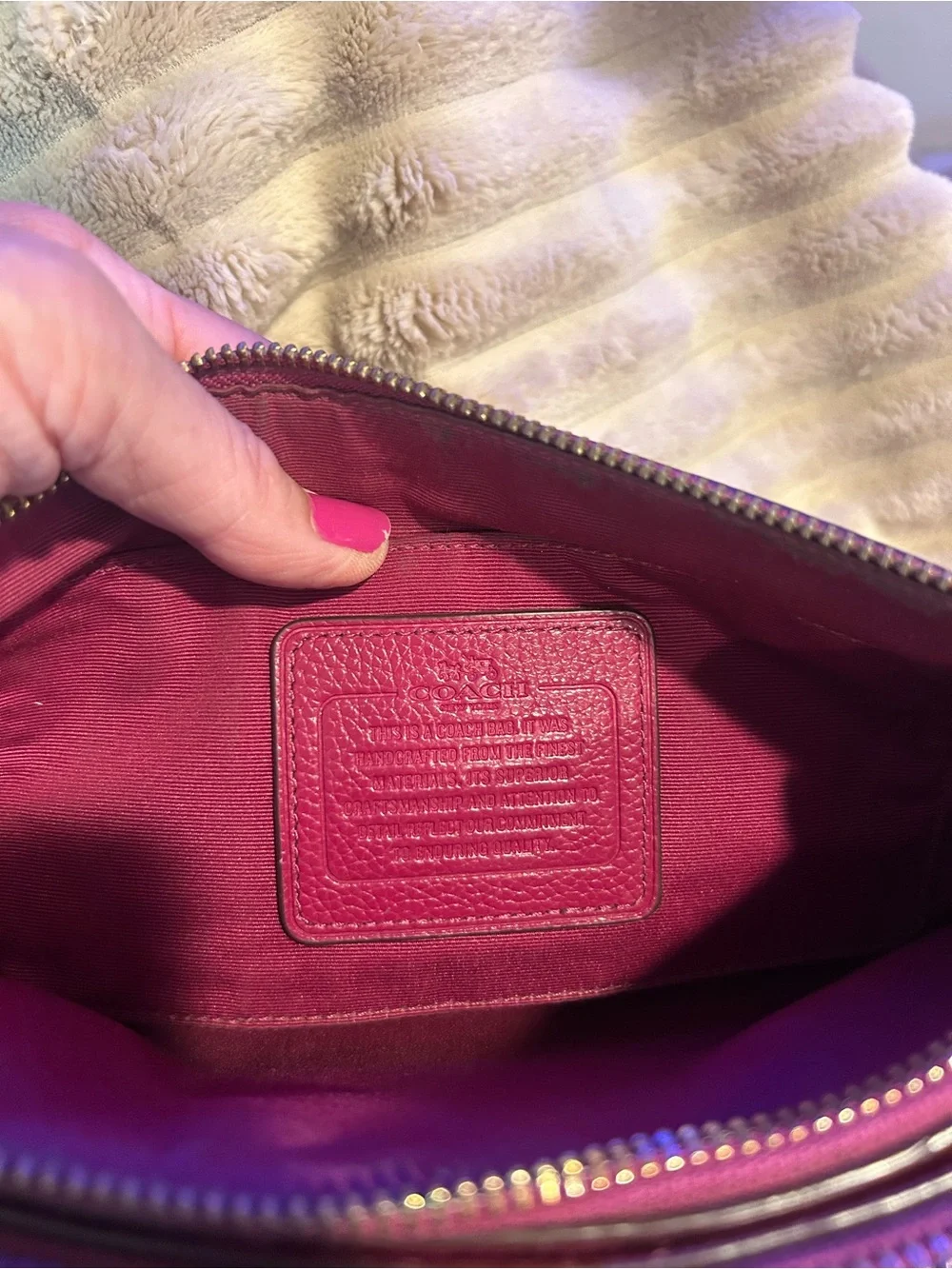 Coach Pebbled Leather Double Zip Wristlet - Raspberry - Picture 13 of 16